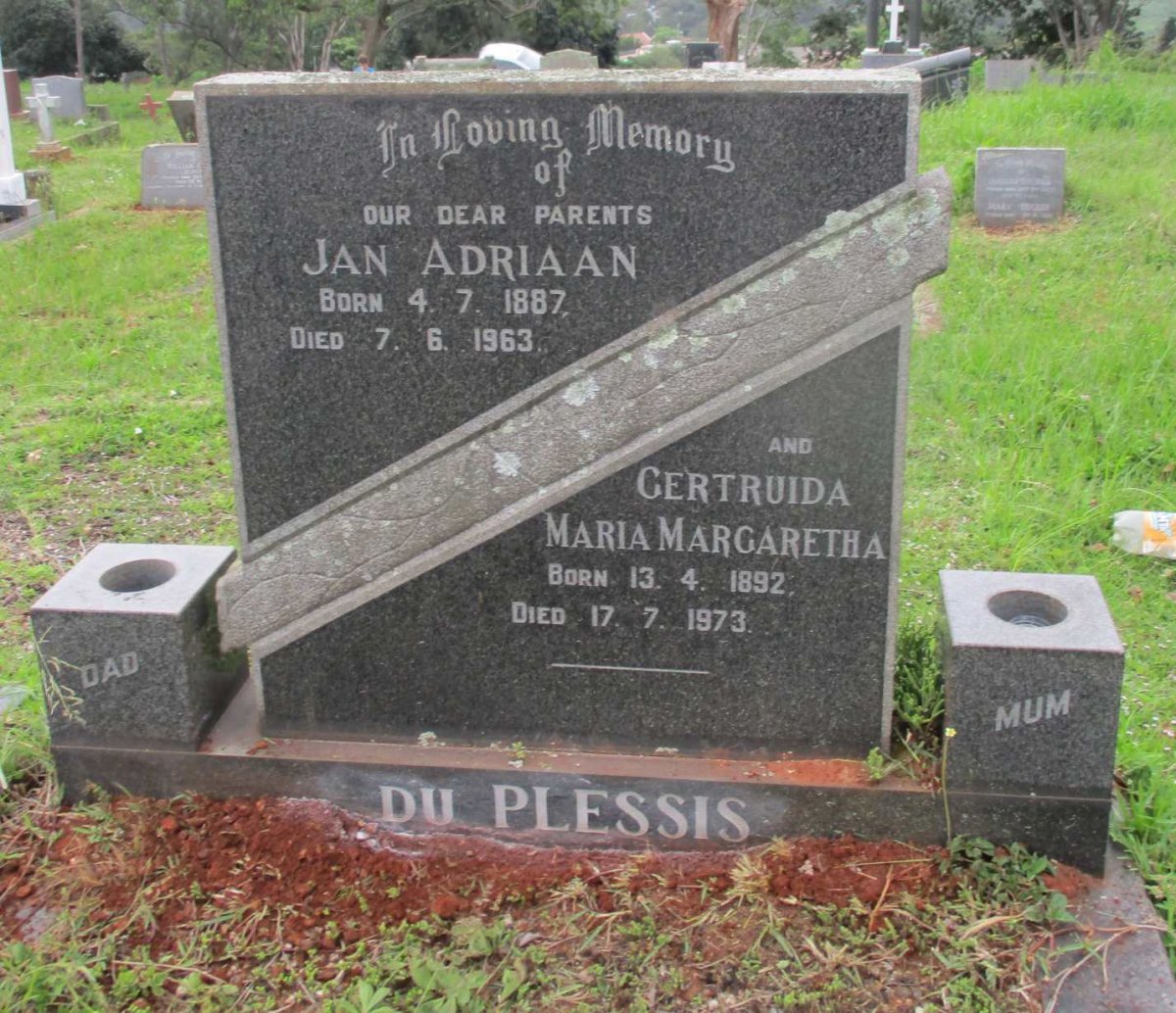 PLESSIS Jan Adriaan, du 1887-1963 &amp; Gertruida Maria Margaretha 1892-1973