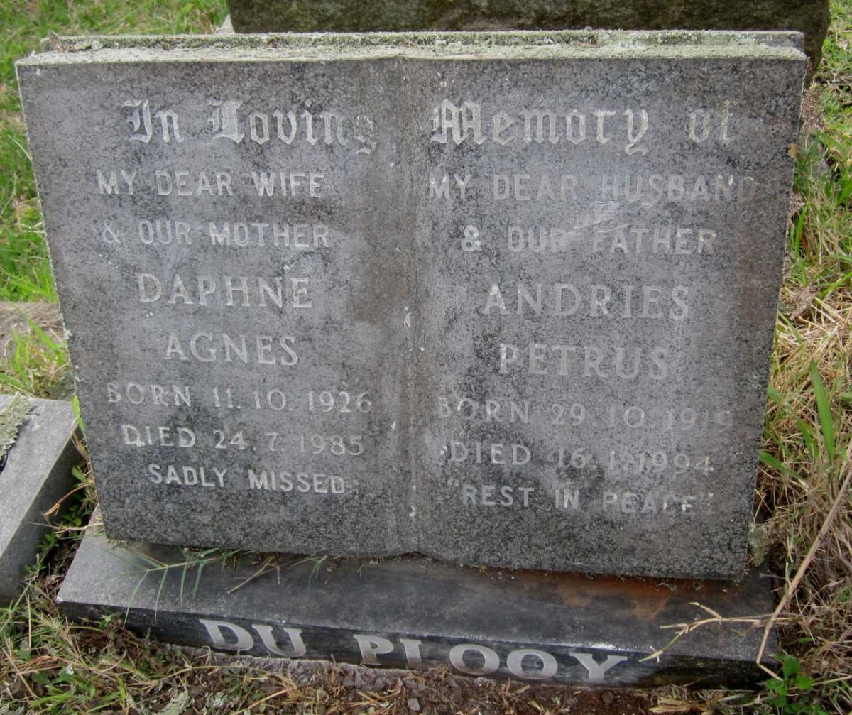 PLOOY Andries Petrus, du 1919-1994 &amp; Daphne Agnes 1926-1985