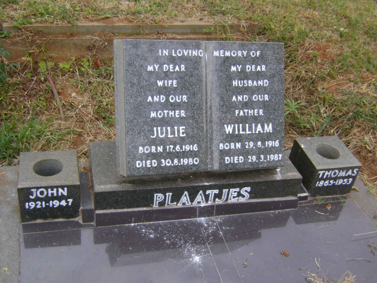 PLAATJES William 1916-1987 &amp; Julie 1916-1980 :: PLAATJES Thomas 1865-1953 :: PLAATJES John 1921-1947