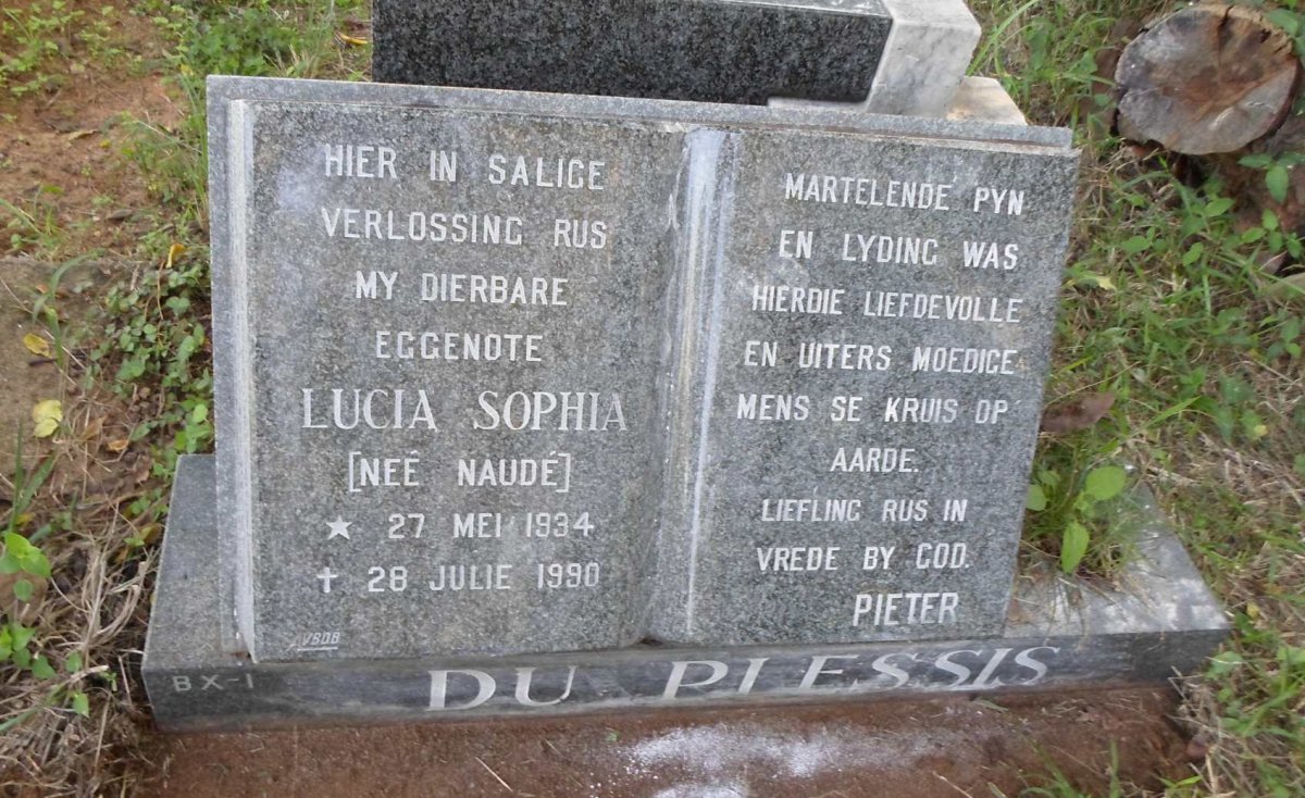 PLESSIS Lucia Sophia, du nee NAUDÉ 1934-1990