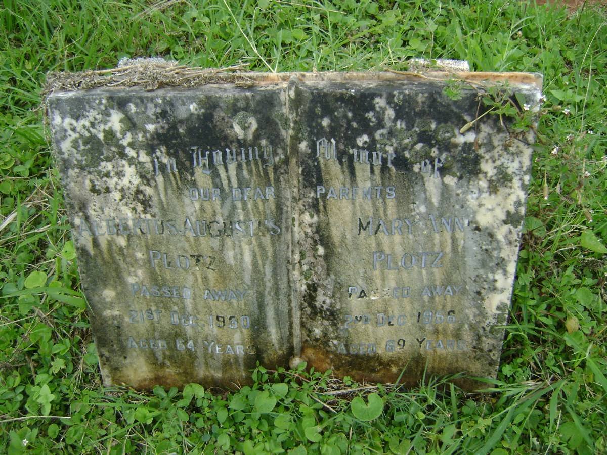 PLOTZ Albertus Augustus -1950 &amp; Mary Ann -1956
