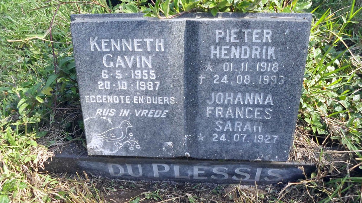 PLESSIS Pieter Hendrik, du 1918-1993 &amp; Johanna Frances 1927- :: PLESSIS, du Kenneth Gavin 1955-1987