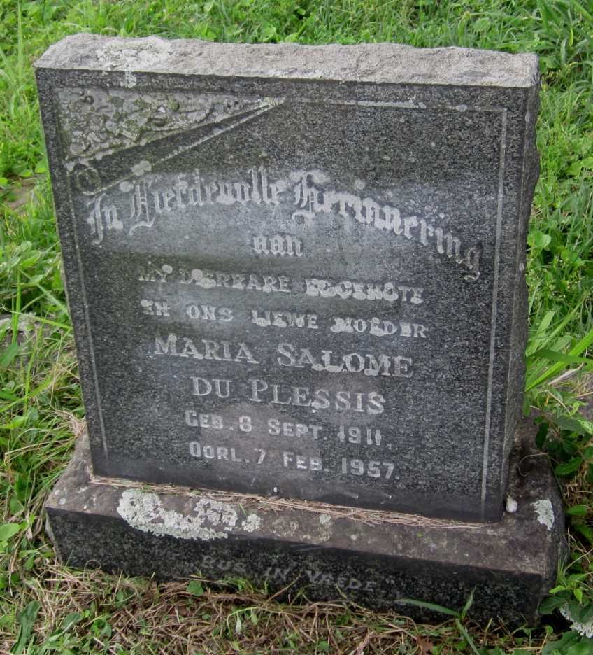PLESSIS Maria Salome, du 1911-1957