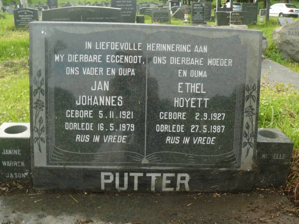 PUTTER Jan Johannes 1921-1979 &amp; Ethel Hoyett 1927-1987