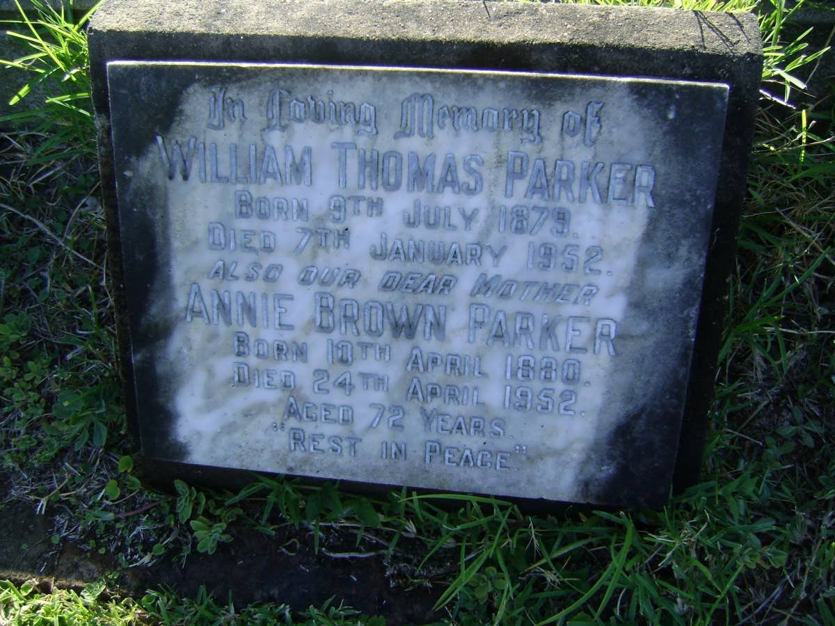 PARKER William Thomas 1879-1952 &amp; Annie BROWN 1880-1952