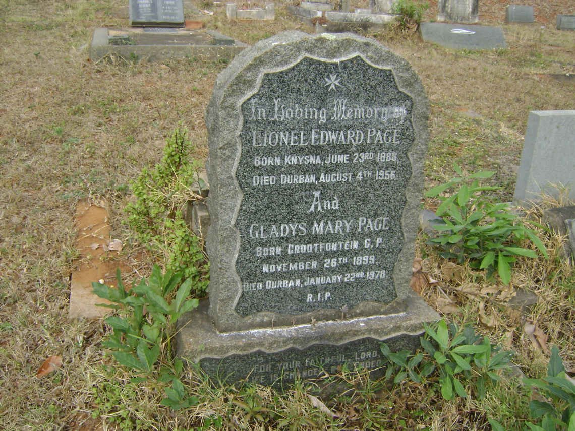 PAGE Lionel Edward 1888-1956 &amp; Gladys Mary 1899-1978