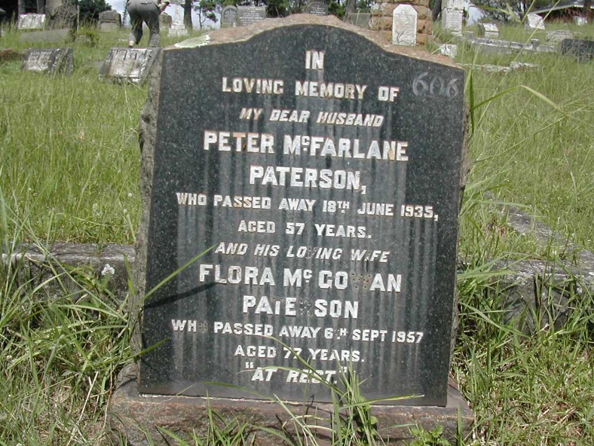 PATERSON Peter McFarlane -1935 &amp; Flora McGowan -1957