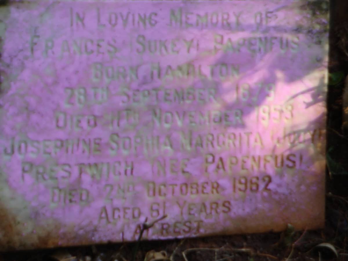 PAPENFUS Frances nee HAMILTON 1879-1953 :: PRESTWICH Josephine Sophia Margrita nee PAPENFUS -1962