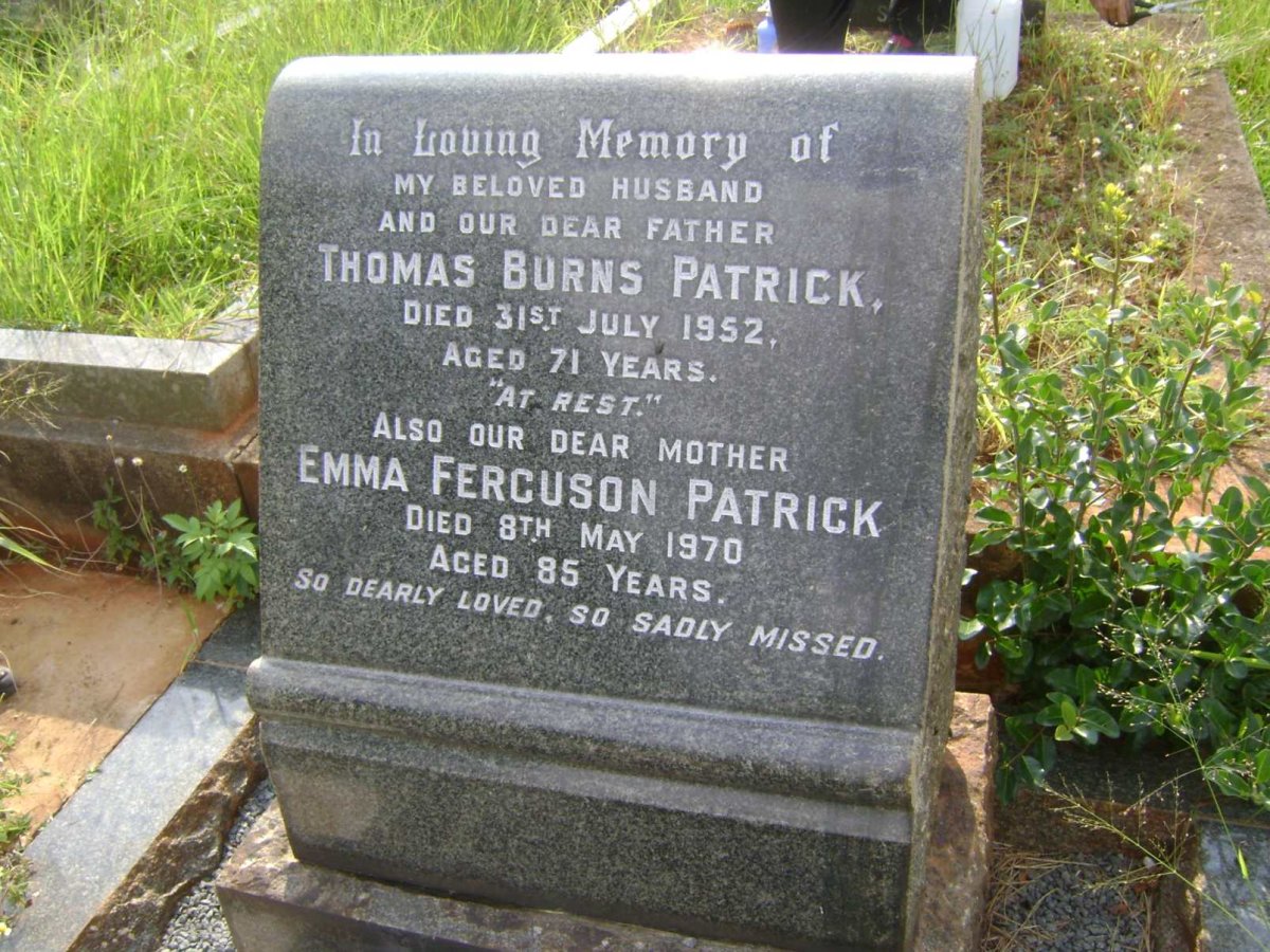 PATRICK Thomas Burns -1952 &amp; Emma Ferguson -1970