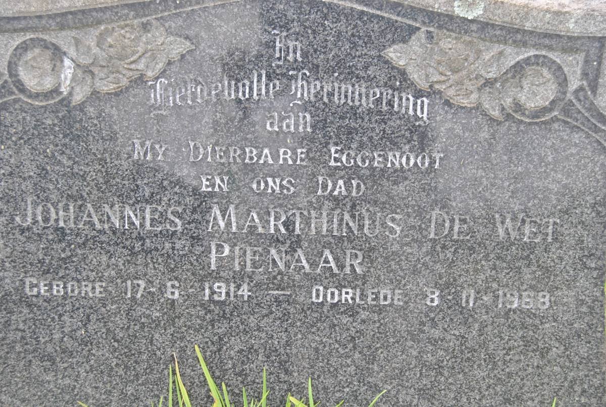 PIENAAR Johannes Marthinus De Wet 1914-1968