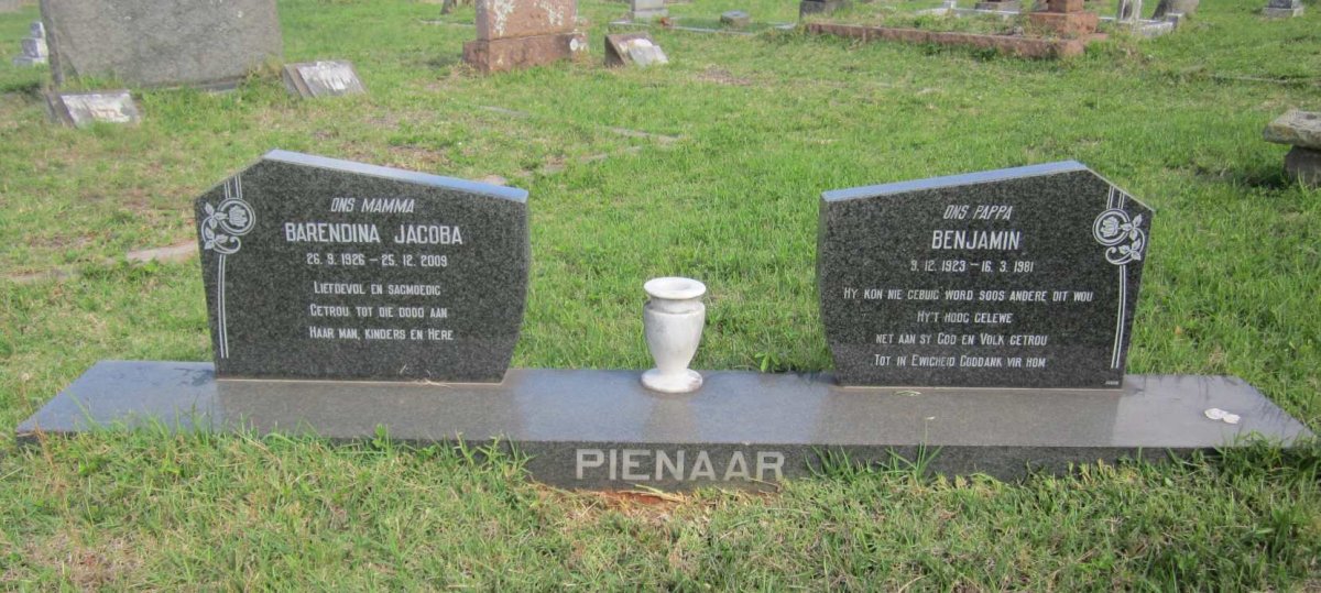 PIENAAR Benjamin 1923-1981 &amp; Barendina Jacoba 1926-2009