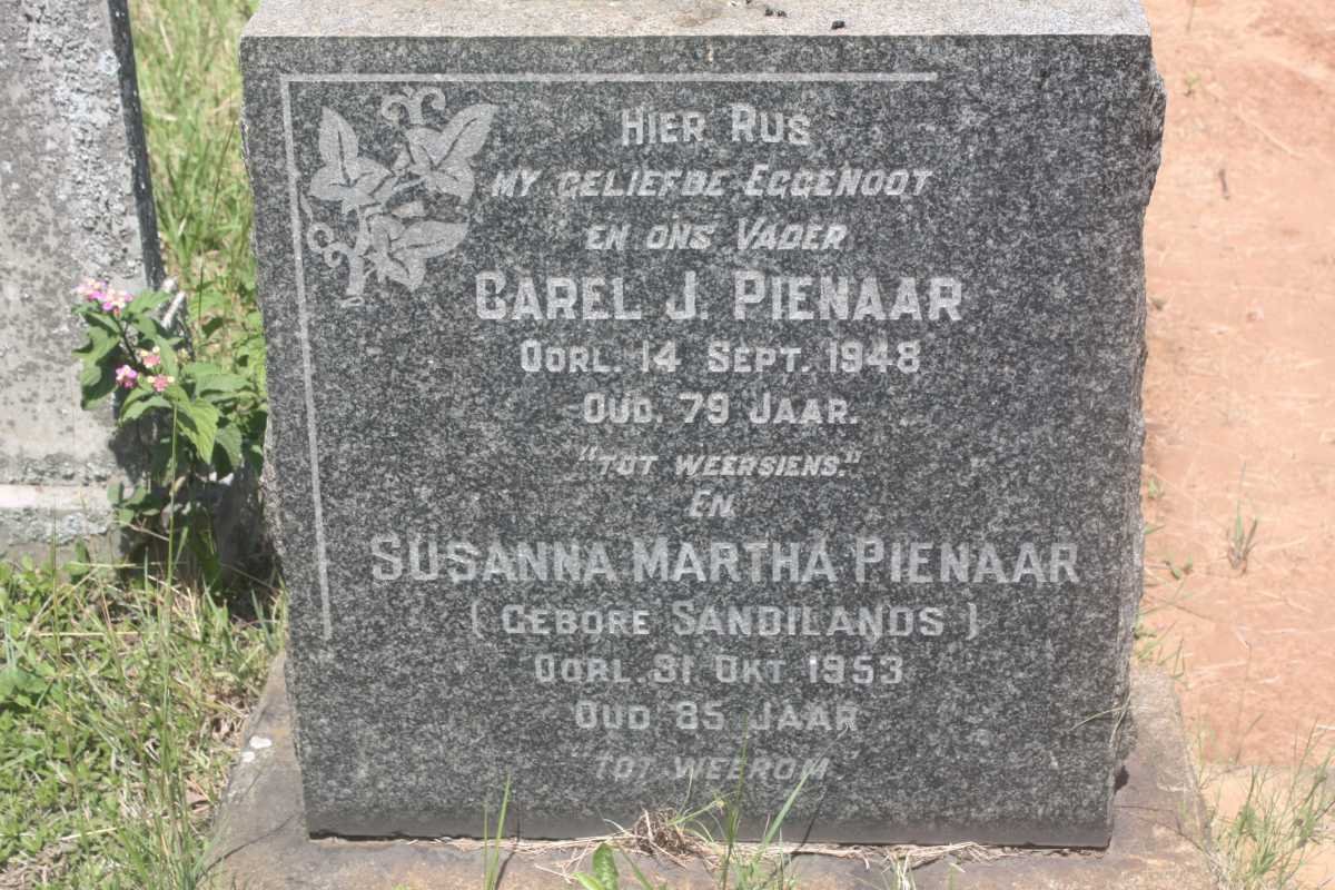 PIENAAR Carel J. -1948 &amp; Susanna Martha SANDILANDS -1953