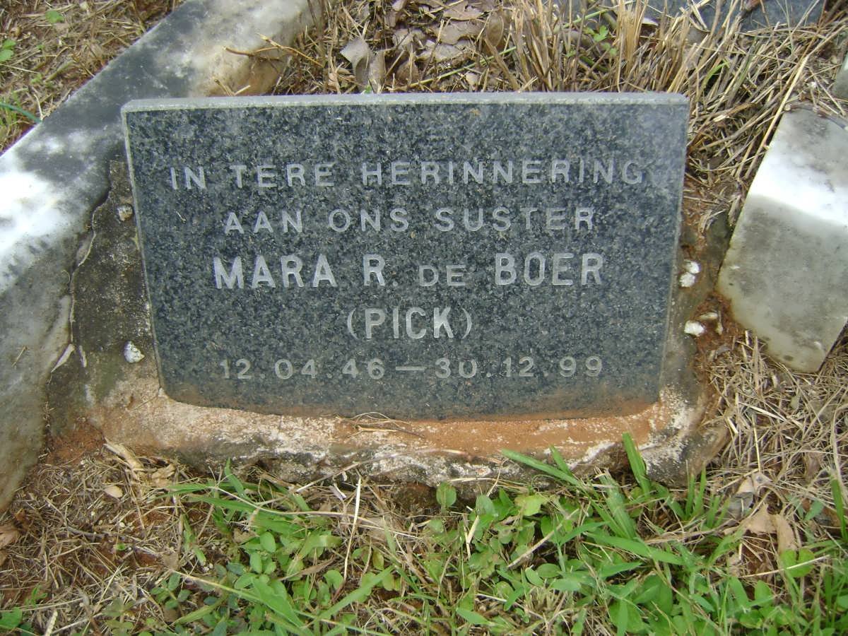 PICK Johannes Theodoris 1912-1949 &amp; Hester BADENHORST previously PICK 1919-1991 :: BOER Mara R., de nee PICK 1946-1999
