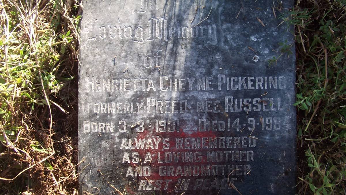 PICKERING Henrietta Cheyne formerly PREED nee RUSSELL 1931-1964