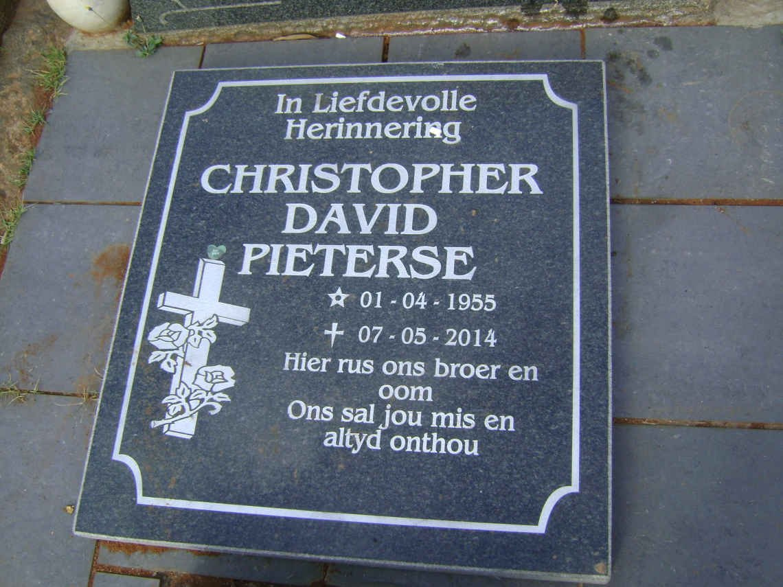 PIETERSE David Jacobus -1964 :: PIETERSE Christopher David 1955-2014 :: PIETERSE Dirkie Elizabeth Johanna 1929-1943