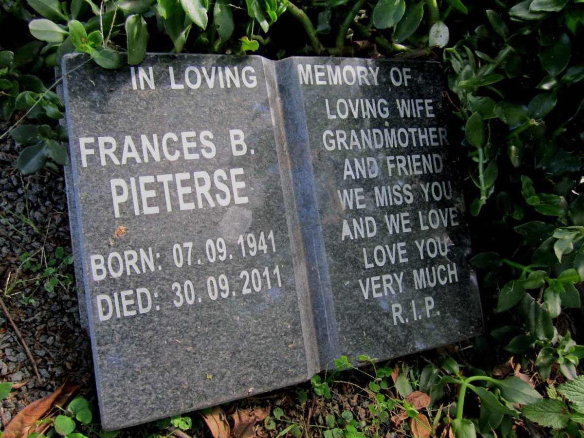 PIETERSE Frances B. 1941-2011
