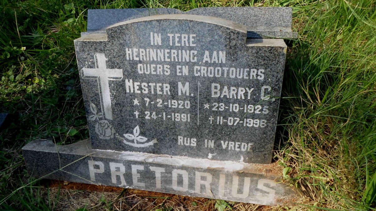 PRETORIUS Barry C. 1925-1996 &amp; Hester M. 1920-1991