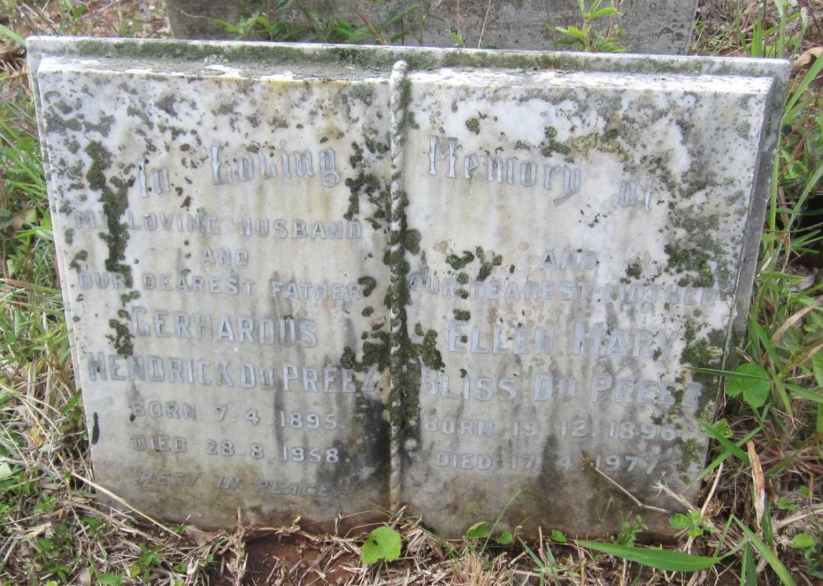 PREEZ Gerhardus Hendrik, du 1895-1958 &amp; Ellen Mary BLISS 1896-1977