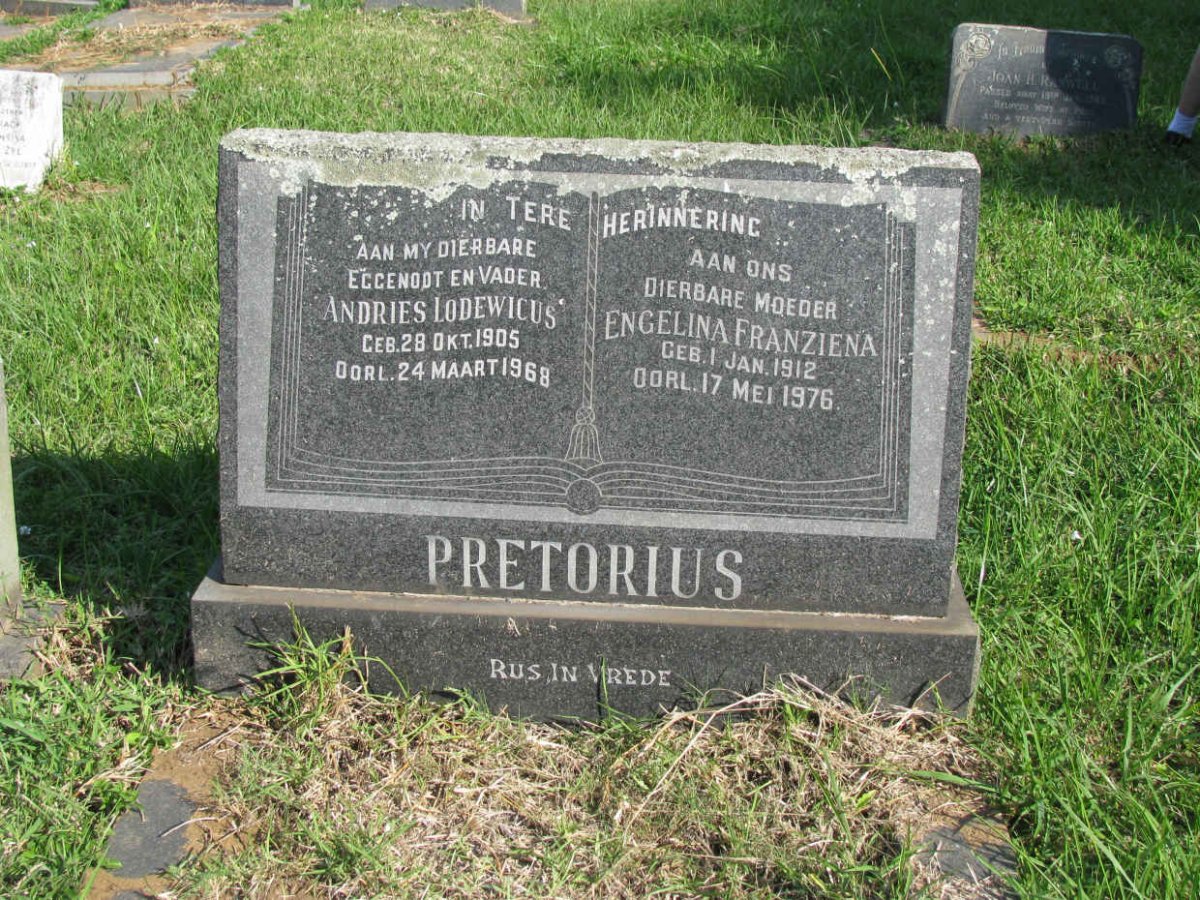 PRETORIUS Andries Lodewicus 1905-1968 &amp; Engelina Franziena 1912-1976
