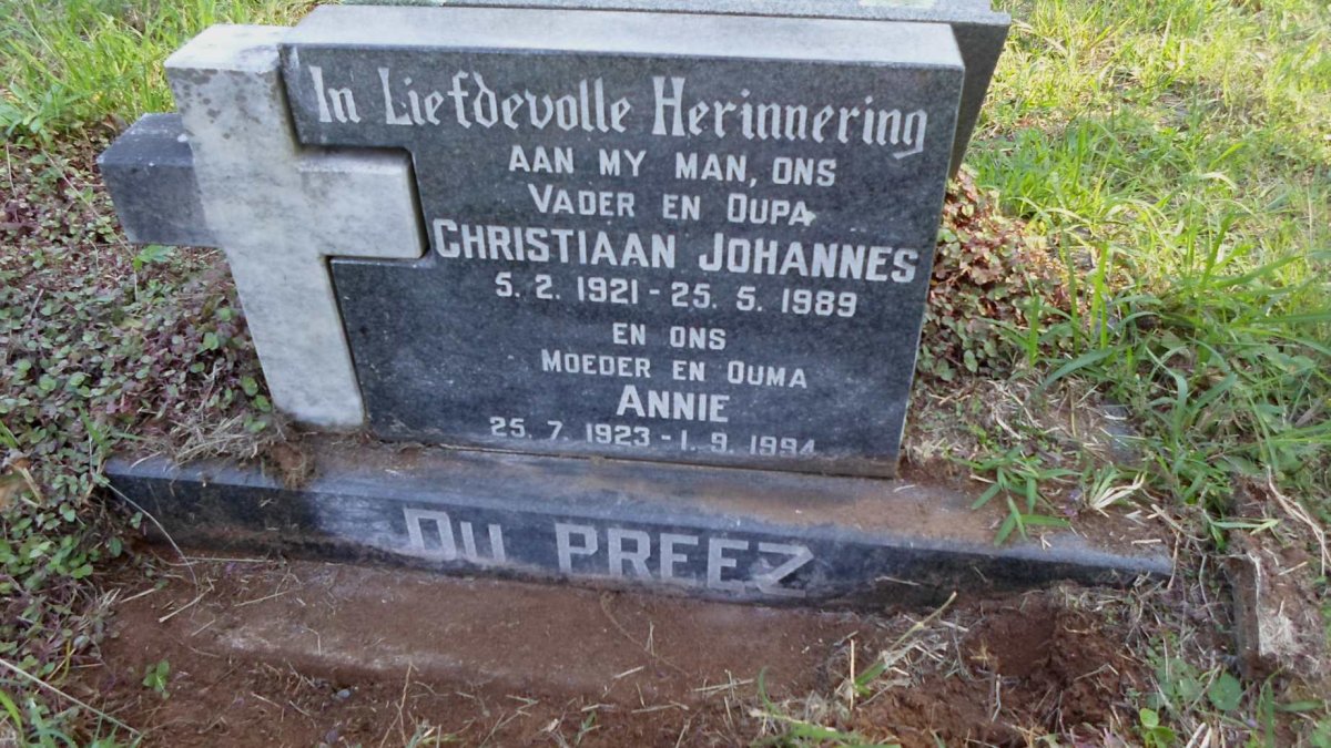 PREEZ Christiaan Johannes, du 1921-1989 &amp; Annie 1923-1994