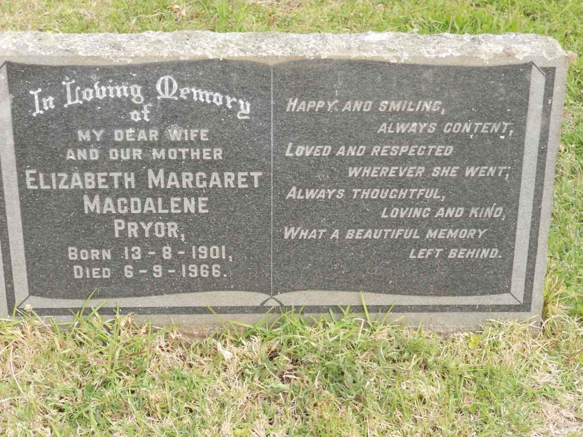 PRYOR Elizabeth Margaret Magdalene 1901-1966