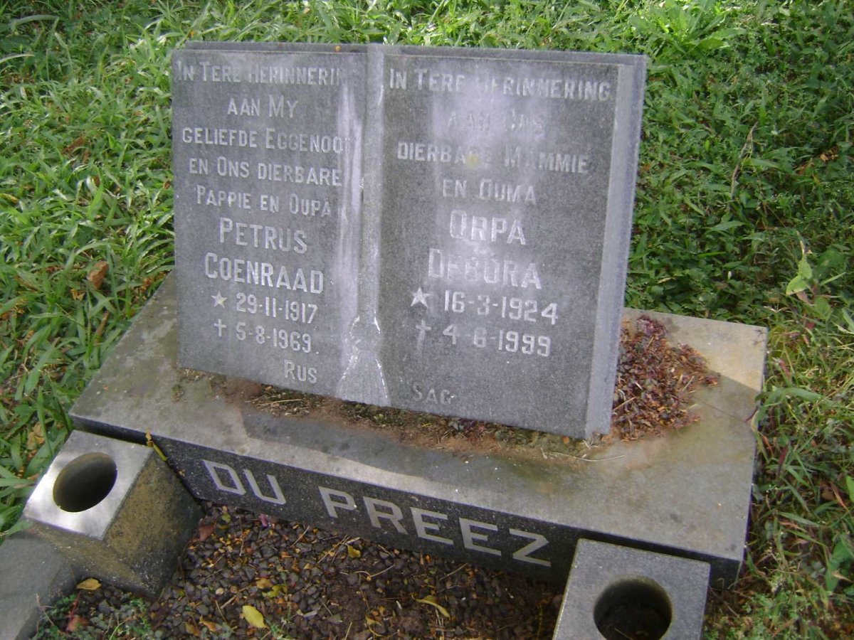 PREEZ Petrus Coenraad, du 1917-1969 &amp; Orpa Debora 1924-1999