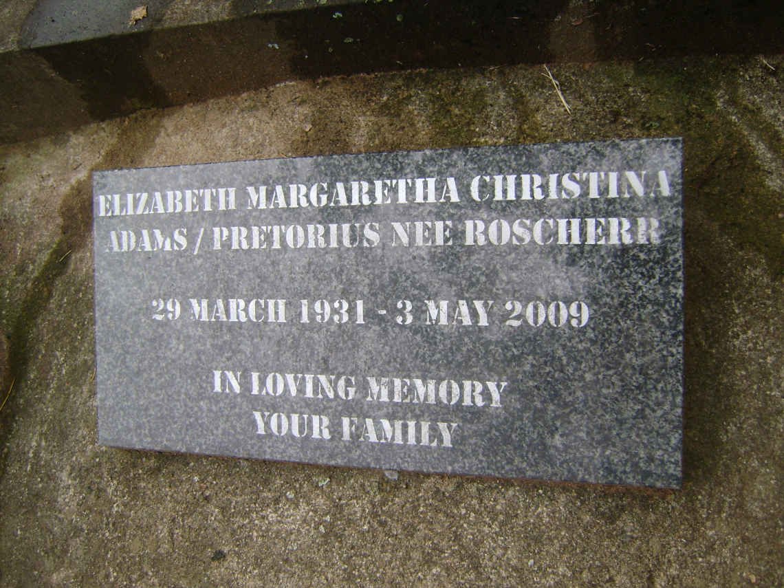 PRETORIUS Elizabeth Margaretha Christina formerly ADAMS nee ROSCHERR 1931-2009