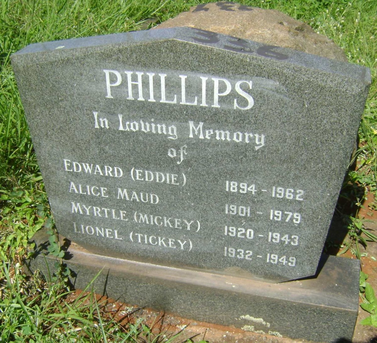 PHILLIPS Edward 1894-1962 &amp; Alice Maud 1901-1979 :: PHILLIPS Myrtle 1920-1943 :: PHILLIPS Lionel 1932-1949