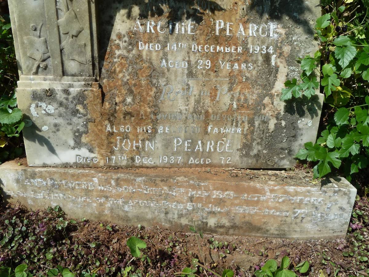 PEARCE Archibald Vivian William -1934 :: PEARCE John -1937 :: PEARCE Lillian -1942 :: PEARCE Edward John -1941