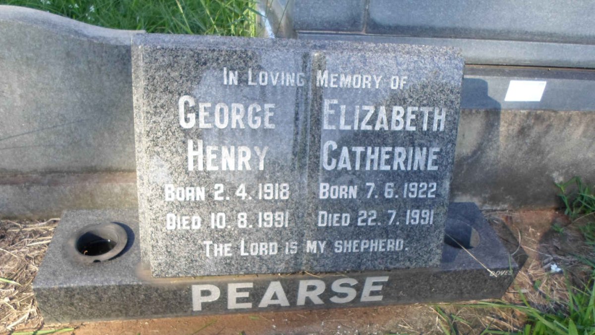 PEARSE George Henry 1918-1991 &amp; Elizabeth Catherine 1922-1991