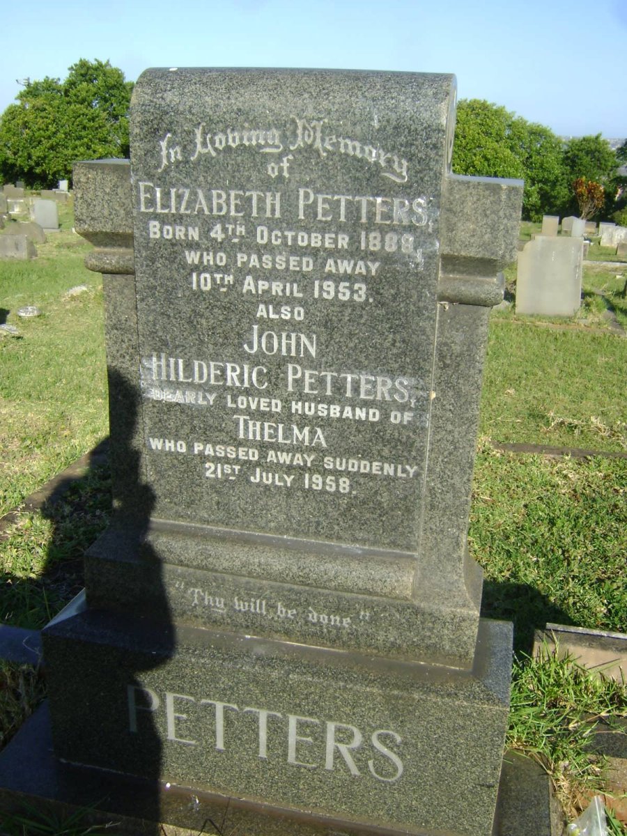 PETTERS John Hilderic -1958 :: PETTERS Elizabeth 1888-1953