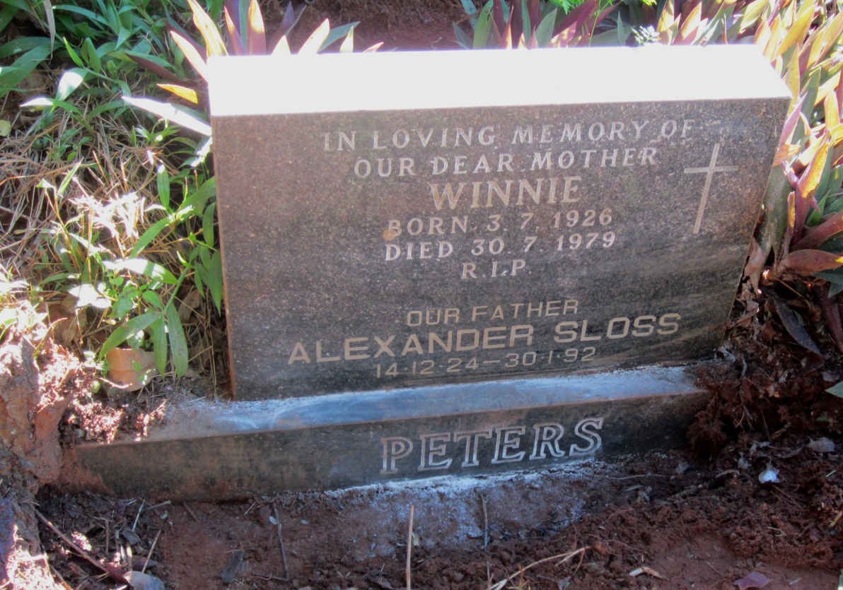 PETERS Alexander Sloss 1924-1992 &amp; Winnie 1926-1979