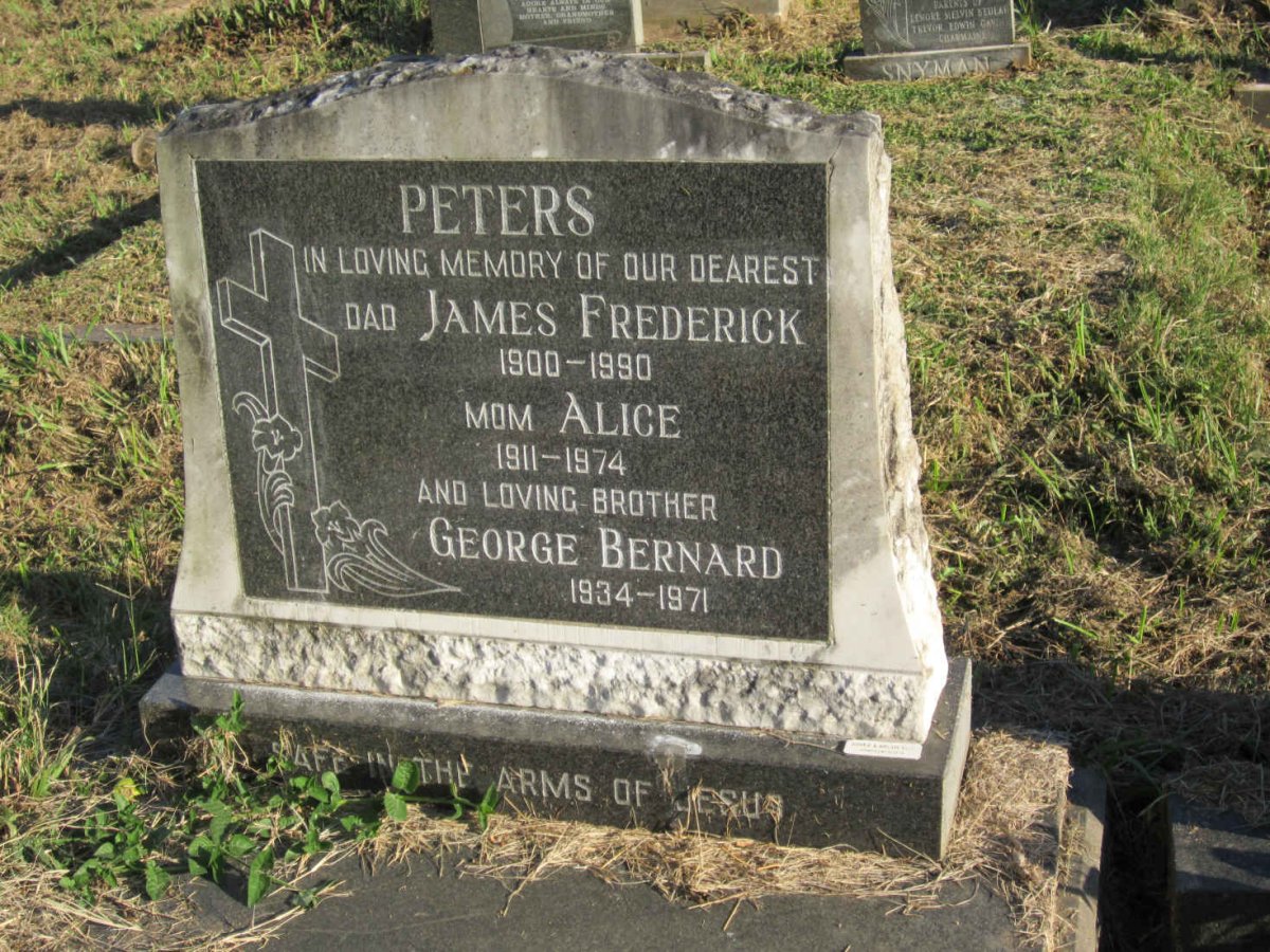 PETERS James Frederick 1900-1990 &amp; Alice 1911-1974 :: PETERS George Bernard 1934-1971