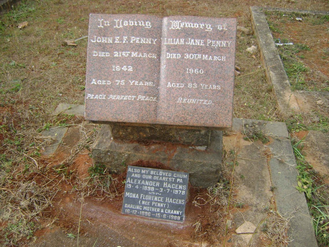 PENNY John E. F. -1942 &amp; Lillian Jane -1960 :: HAGENS Alexander 1898-1978 &amp; Mona Florence PENNY 1896-1988
