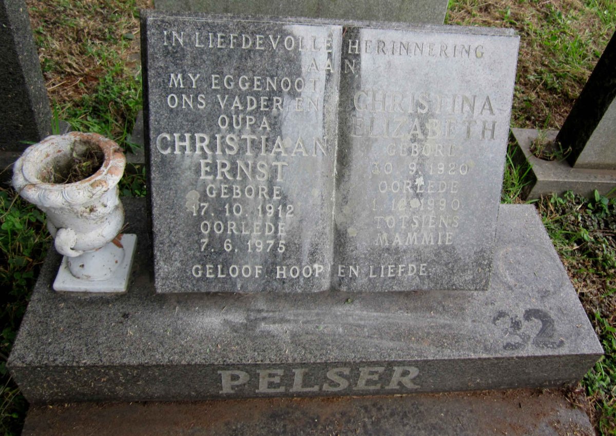PELSER Christiaan Ernst 1912-1975 &amp; Christina Elizabeth 1920-1990