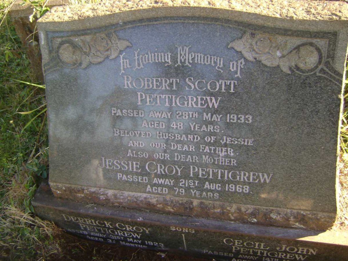 PETTIGREW Robert Scott -1933 &amp; Jessie Croy -1968 :: PETTIGREW Derrick Croy -1923 :: PETTIGREW Cecil John -1947
