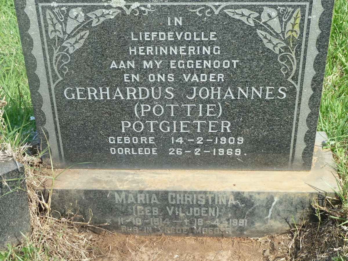 POTGIETER Gerhardus Johannes 1909-1969 &amp; Maria Christina VILJOEN 1914-1991