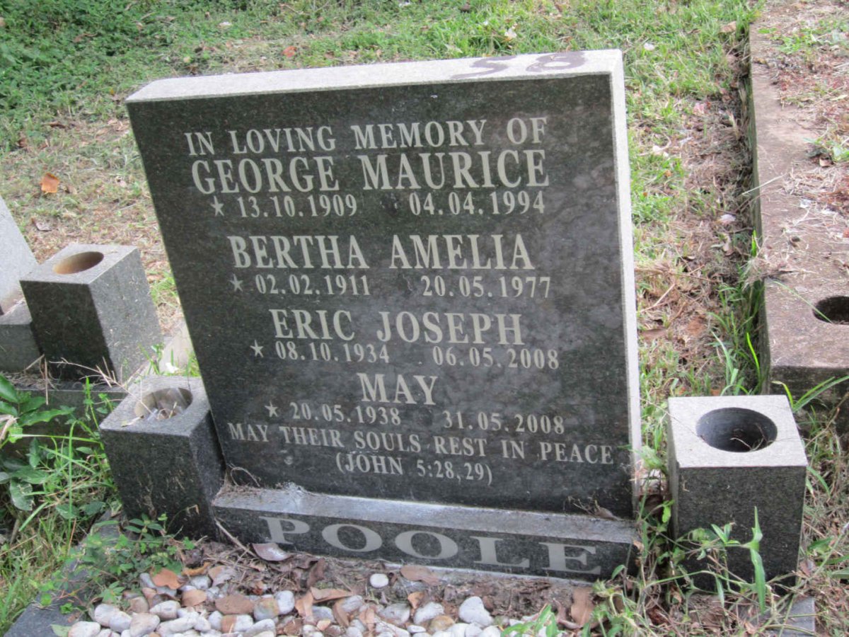 POOLE George Maurice 1909-1994 :: POOLE Bertha Amelia 1911-1977 :: POOLE Eric Joseph 1934-2008 :: POOLE May 1938-2008
