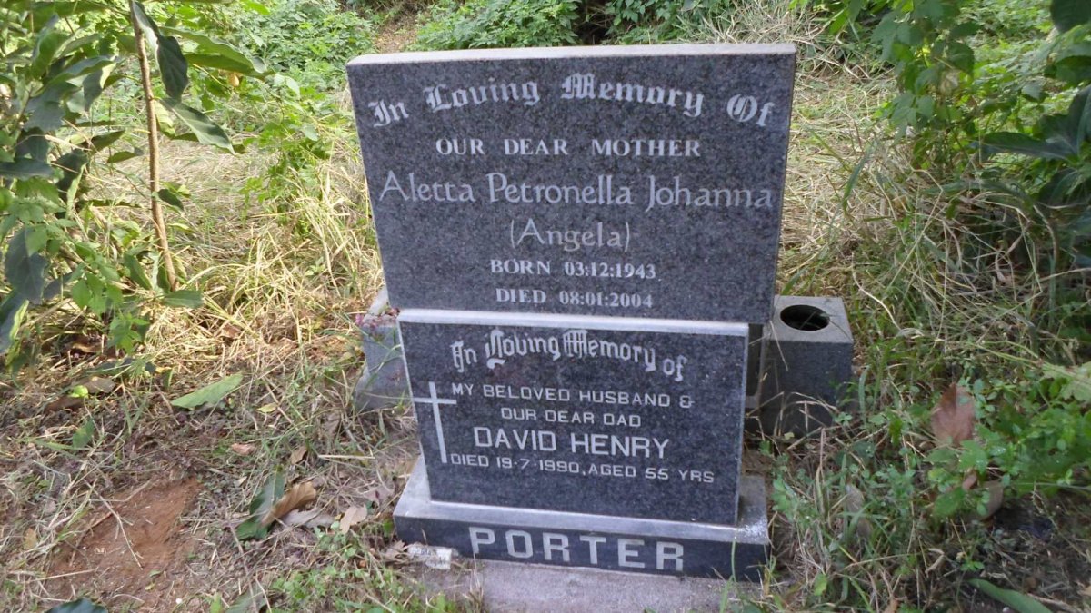 PORTER David Henry -1990 &amp; Aletta Petronella Johanna 1943-2004