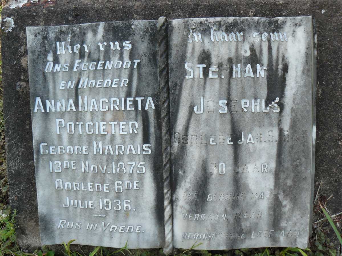POTGIETER Anna Magrieta nee MARAIS 1875-1936 :: POTGIETER Stephanus Josephus -1945