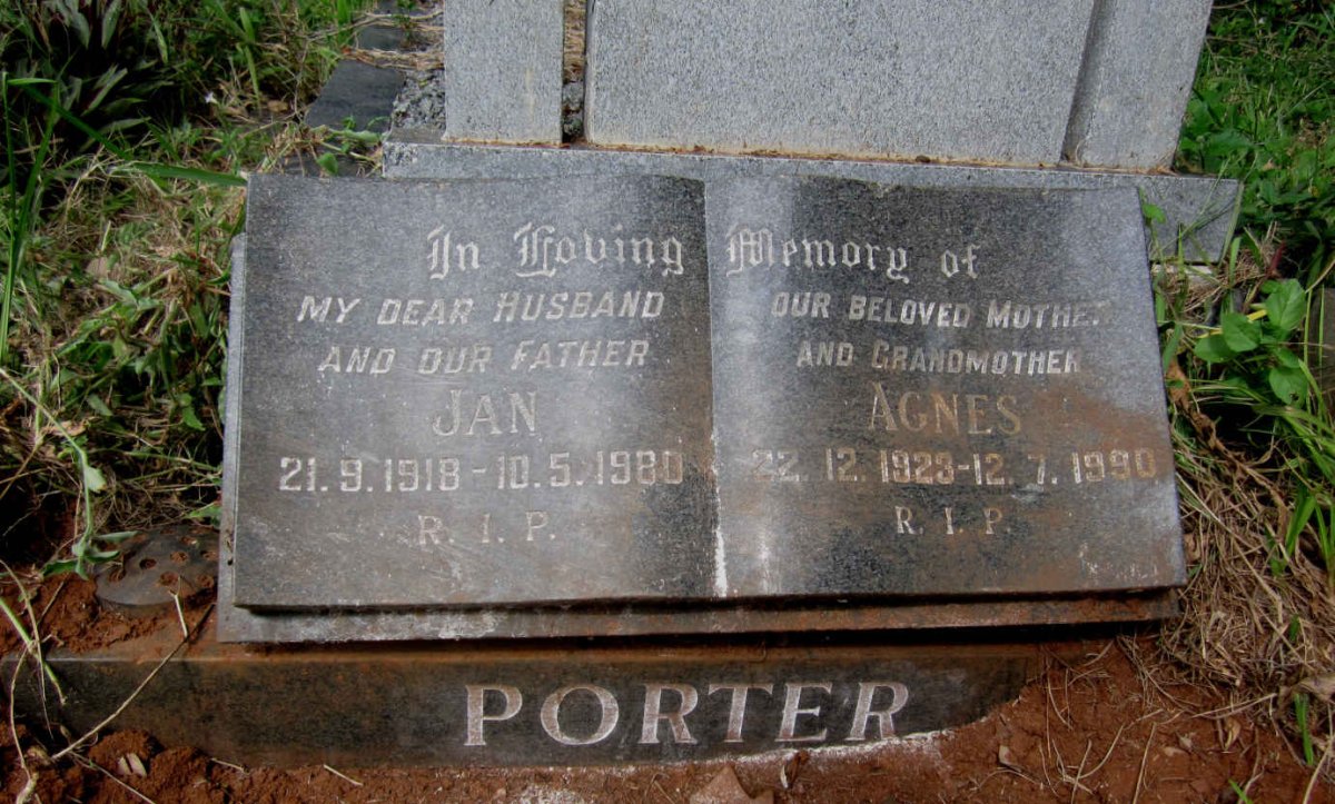 PORTER Jan 1918-1980 &amp; Agnes 1923-1990
