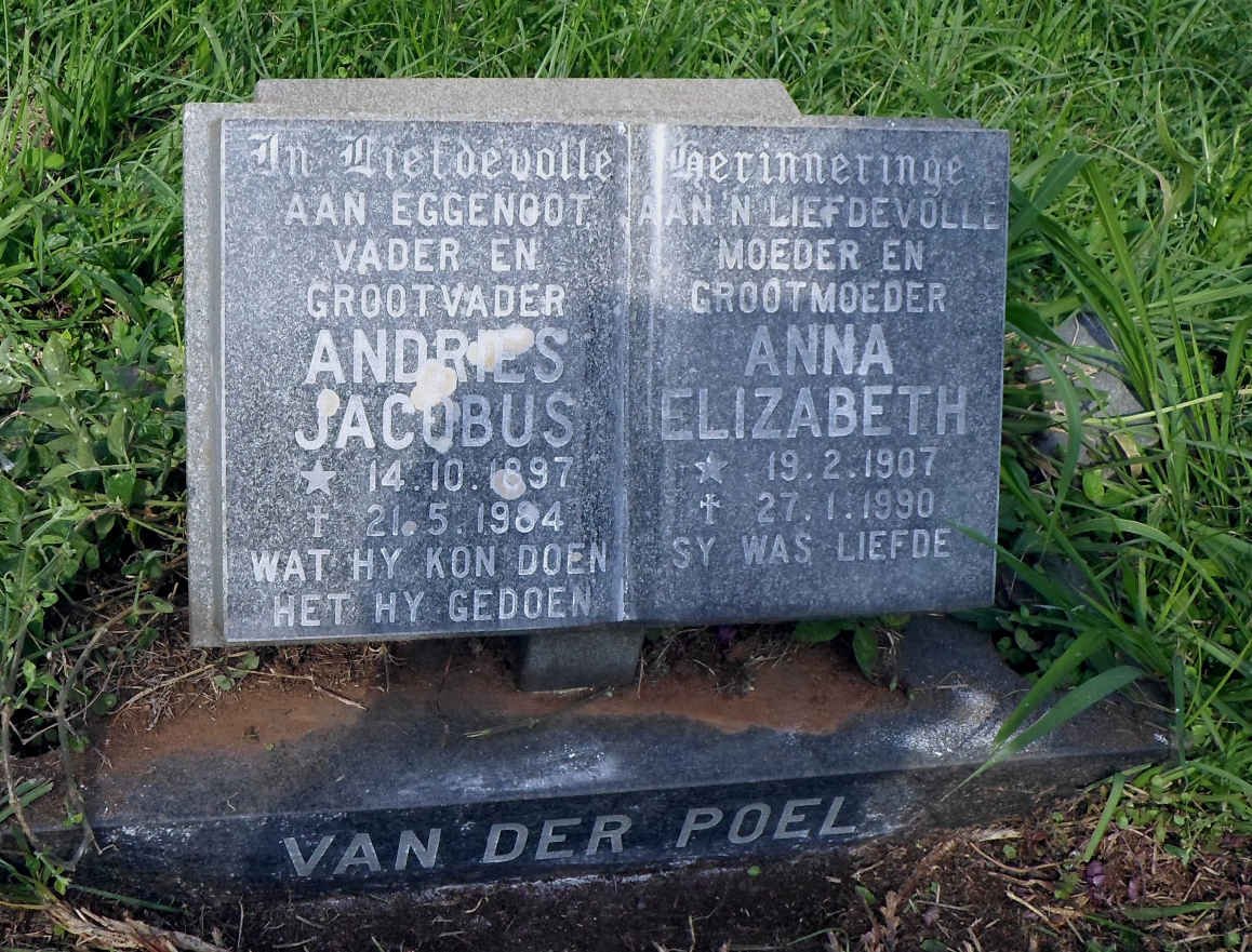 POEL Andries Jacobus, van der 1897-1984 &amp; Anna Elizabeth 1907-1990