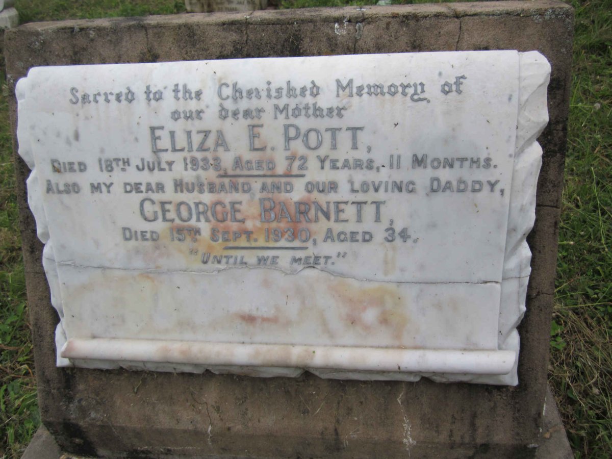POTT Eliza E. -1933 :: BARNETT George -1930