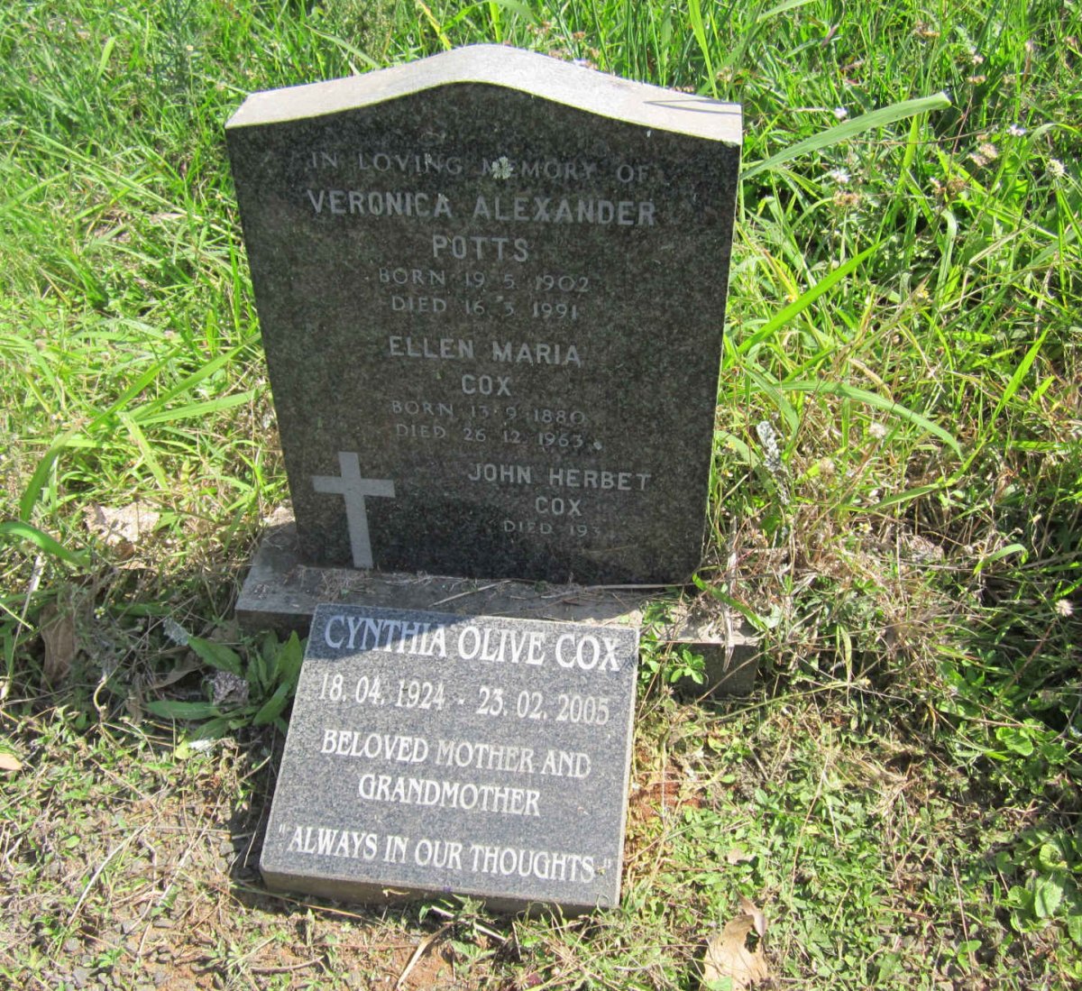POTTS Veronica Alexander 1902-1991 :: COX Ellen Maria 1880-1963 :: COX John Herbet -1934 :: COX Cynthia Olive 1924-2005