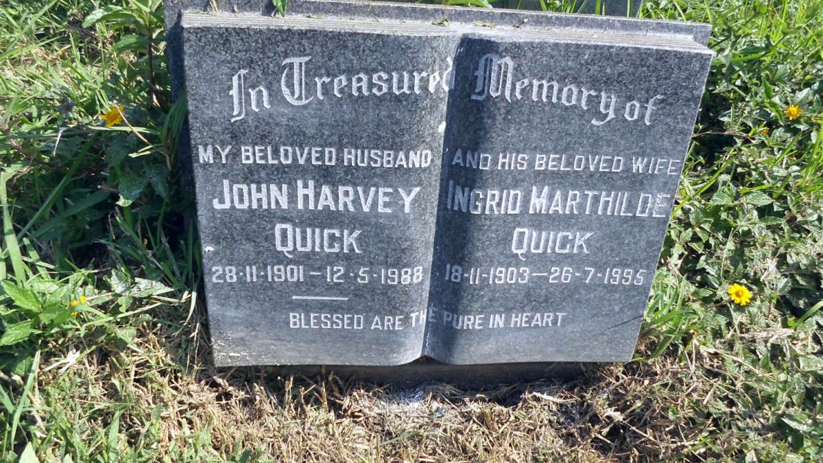QUICK John Harvey 1901-1988 &amp; Ingrid Marthilde 1903-1995