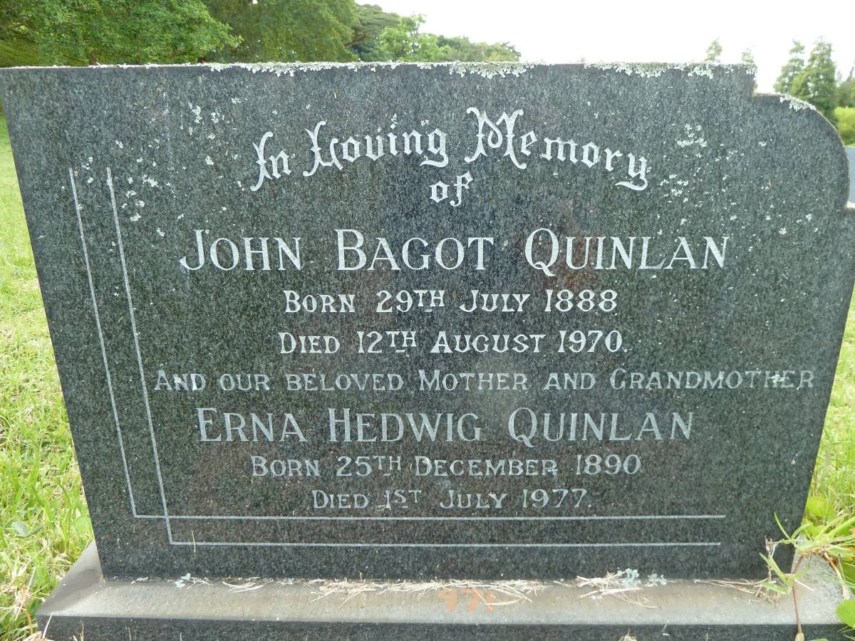QUINLAN John Bagot 1888-1970 &amp; Erna Hedwig 1890-1970