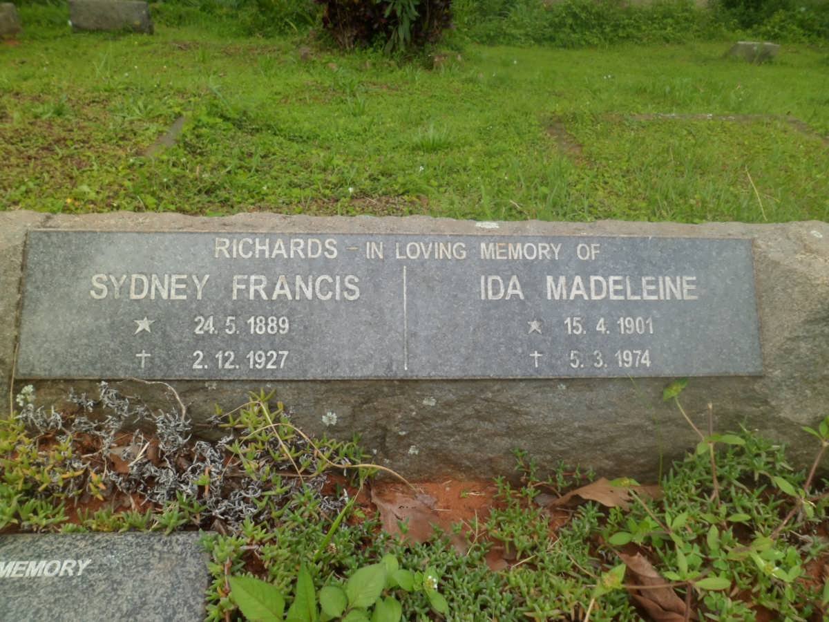 RICHARDS Sydney Francis 1889-1927 &amp; Ida 1901-1974