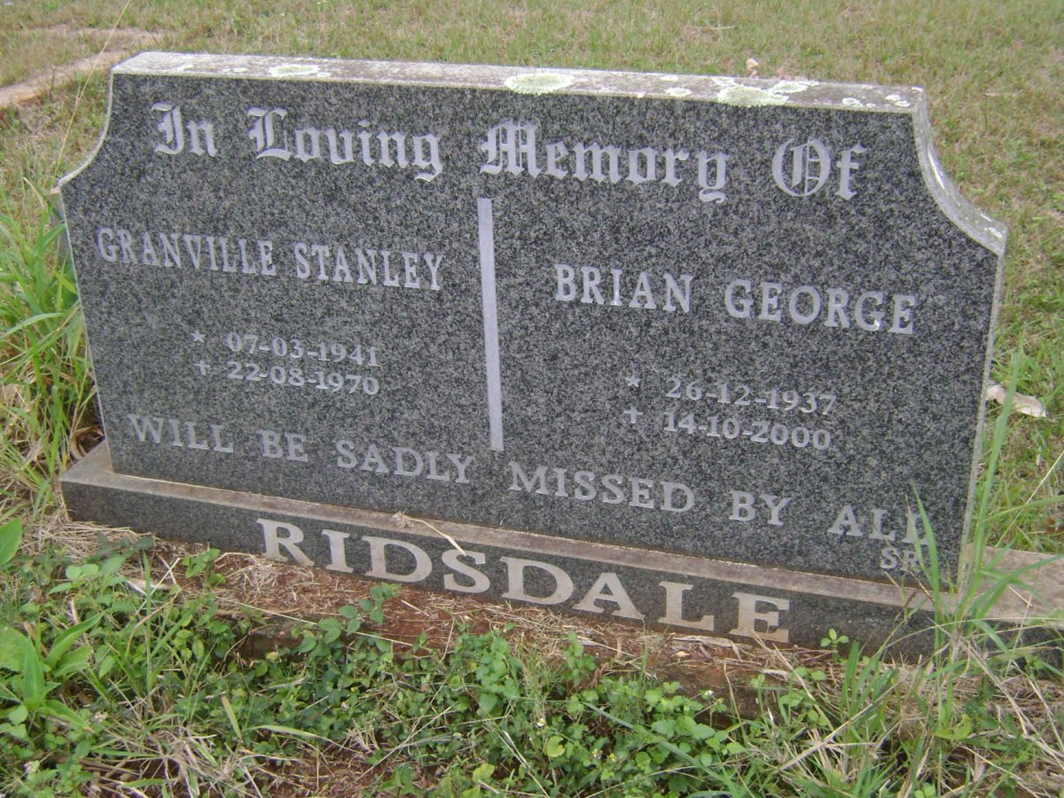 RIDSDALE Brian George 1937-2000 :: RIDSDALE Granville Stanley 1941-1970