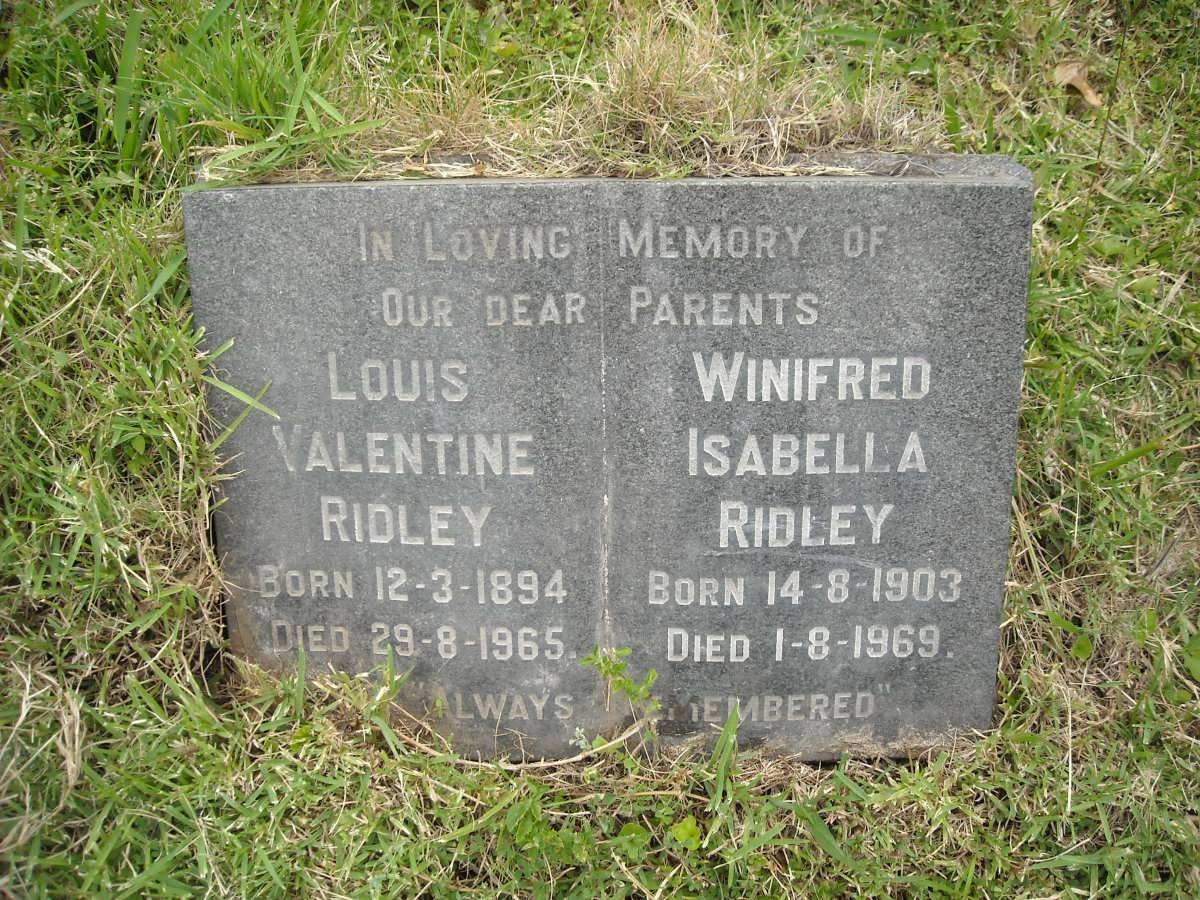 RIDLEY Louis Valentine 1894-1965 &amp; Winifred Isabella 1903-1969