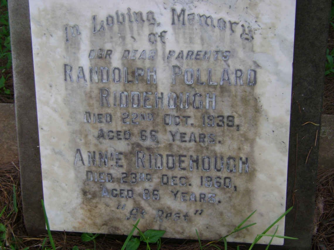 RIDDEHOUGH Randolph Pollard -1939 &amp; Annie -1960
